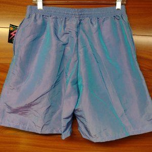 Vintage 90's Surf Style NWT Deadstock Iridescent Blue Size Large Beach Shorts
